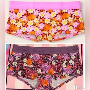 2 Victoria’s Secret PINK Boyshort bundle cotton Pink panties neon floral graphic